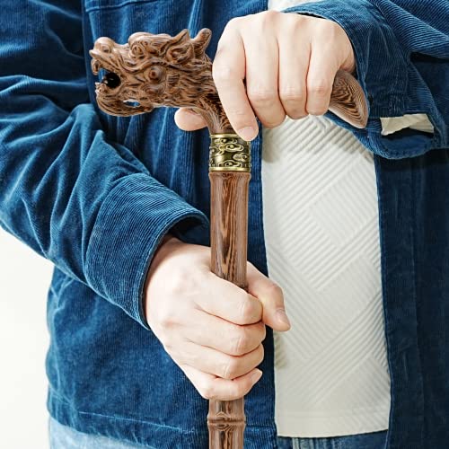 ispuoocti Wooden Walking Cane for Men and Women, Handmade, Support up to 500 lbs Canes for Seniors,Ergonomic, Natural Solid Wood High-end Derby Cane Suitable for Gift Giving - ‎Carved wenge wood