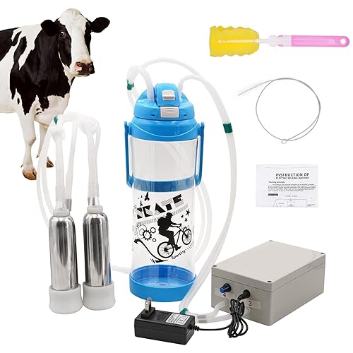 Milking Machine for Cow Electric Milker 3L Portable Pulsation Vacuum Pump Automatic Plug-in Speed Adjustable Milking Supplies with Milk Bucket, Tube, Brush