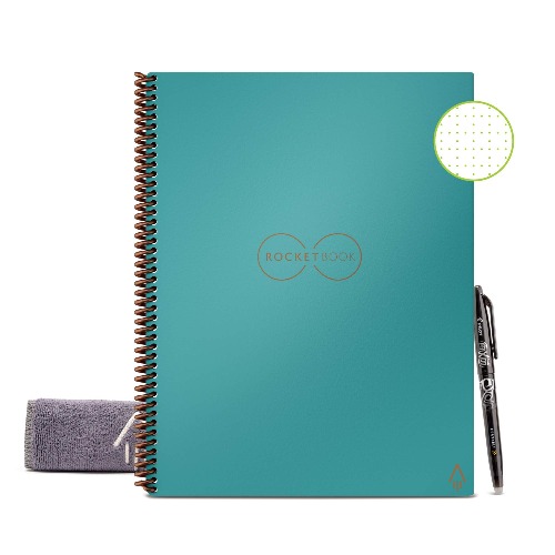 Rocketbook Smart Reusable Notebook - Dot-Grid Eco-Friendly Notebook with 1 Pilot Frixion Pen & 1 Microfiber Cloth Included - Neptune Teal Cover, Letter Size (8.5" x 11") - Neptune Teal Letter Notebook