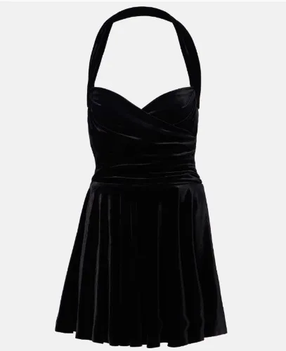 Cayla ruched velvet bustier dress in black - Norma Kamali | Mytheresa