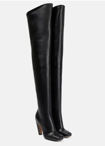Leather over-the-knee boots in black - Bottega Veneta | Mytheresa