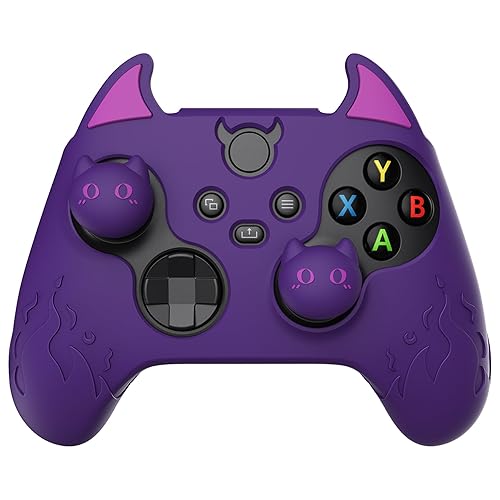 PlayVital Cute Demon Silicone Cover for Xbox Series X/S Controller, Kawaii Anti-Slip Controller Skin Grip Protector for Xbox Core Wireless Controller with Thumb Grip Caps - Purple - Purple