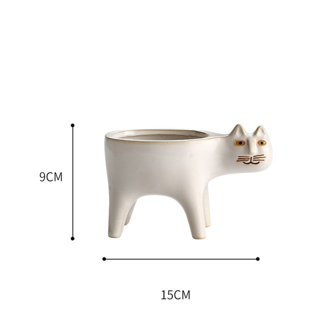 Cute Cat Ceramic Flowerpot / Planter - White