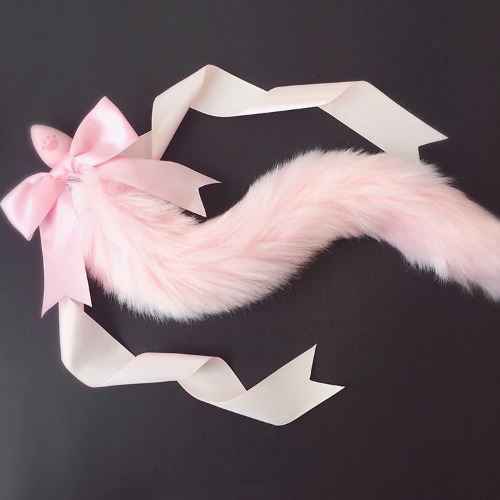 Silky Ribbon Fox Tail Plugs - Solid Pink