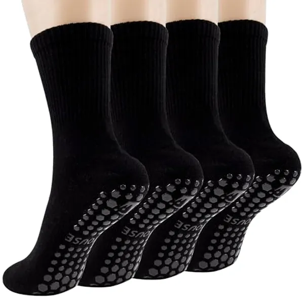 Ivyhouse Pilates Yoga Socks with Grips for Women - Crew Length Ballet Barre Socks - Sticky Workout Hospital Socks