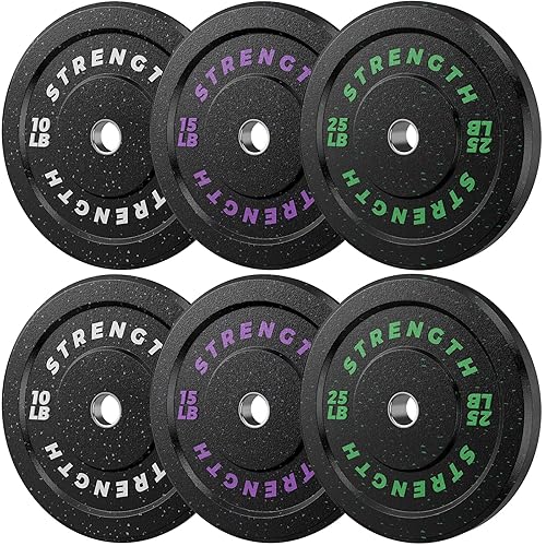 XDDIAS 10/15/25/35/45 Olympic Bumper Plates, High-Bounce Olympic Weight Plates with Colored Fleck-Rubber Weights Plates for Weight Lifting and Strength Training - 100LB-set