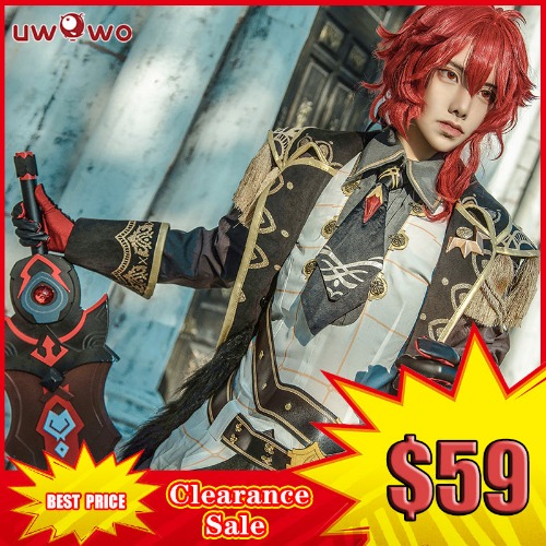 【Clearance Sale】Uwowo Game Genshin Impact Cosplay Diluc The Dark Side of Dawn Costume Darknight Hero Handsome Nobiliary Uniform | 【In Stock】XL