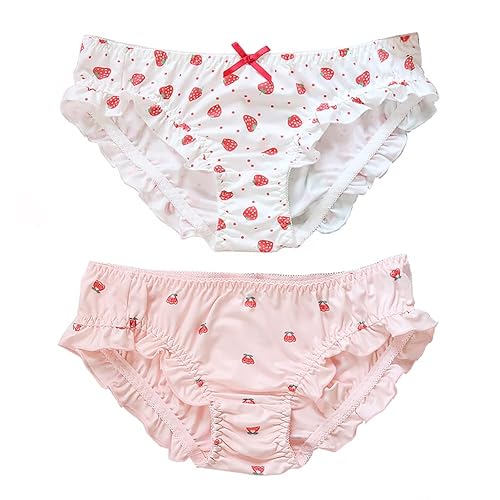 Joyralcos Japanese Stawberry Print Bikini Panties 2 Pack Briefs Cosplay Anime Underwear - One Size - Strawberry Print