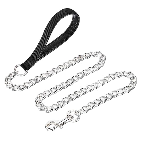 Petiry Chain Leash Metal Dog Leash Chrome Plated with Soft Padded Handle for Medium Dogs.(M, Black Handle) - Medium - Black
