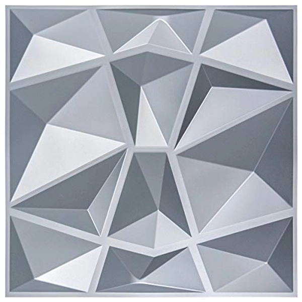 Art3d 3D Paneling Textured 3D Wall Design, Grey Diamond, 19.7" x 19.7" (12 Pack) (Matt Grey)