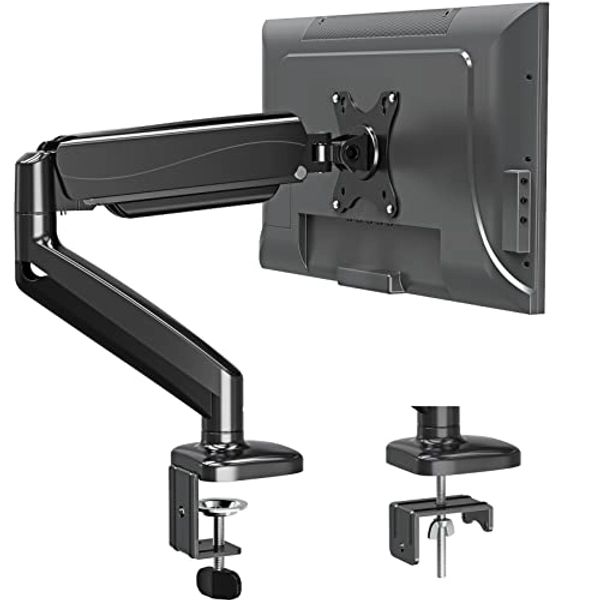 MOUNTUP Single Monitor Desk Mount, Adjustable Gas Spring Monitor Arm Support Max 32 Inch, 4.4-17.6lbs Screen, Computer Monitor Stand Holder with Clamp/Grommet Mounting Base, VESA Mount Bracket, MU0004