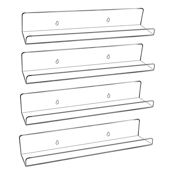 Acrylic Kids Floating Shelves,Adhesive Stickers Window Clear Invisible Bookshelves,Nursery Deco Toy Storage Ledges Wall Drilling Organizer for Bathroom, Girl or Boy Bedroom 13.8" (Clear 4 PCs Set)