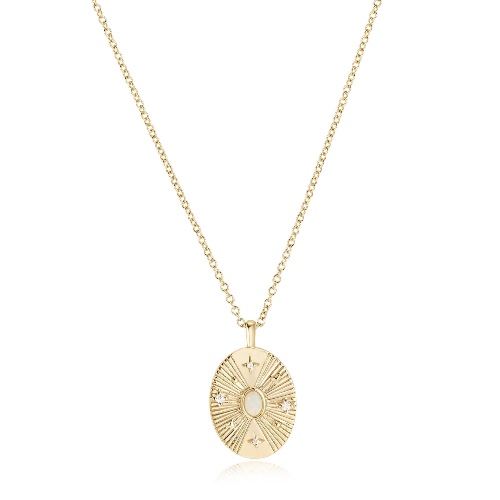 Opulent Opal & Cz Necklace - 14k Gold Plated Sterling Silver