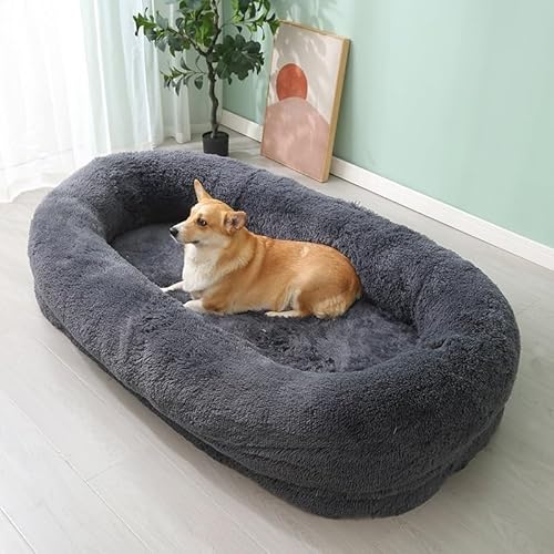 GUOIOOI Extra Large Human Dog Bed Fluffy Bed for Human-Ultimate Comfort soft Fluffy Beanbag Bed with Waterproof Washable Faux Fur for Giant Dogs and adults(Dark Gray,190x120x30cm) - 190x120x30cm - Dark Gray