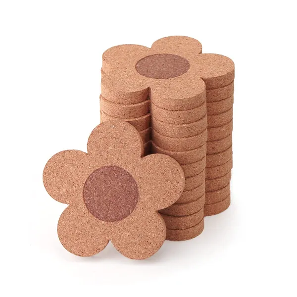 12PCS 3/8" Thick Cork Coasters for Drinks ,Absorbent and Reusable Coaster Set 100% Natural Cork 4 inch Flower Shape Farmhouse Rustic Wood Drink Coasters Bulk Cork Coasters for Desk and Glass Table