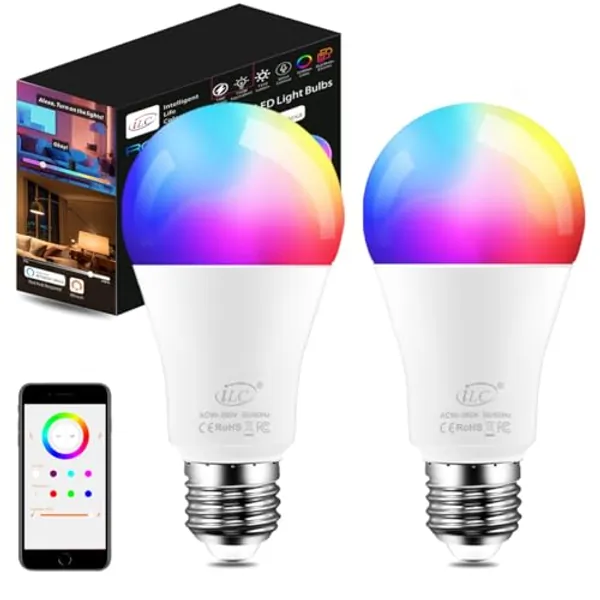 iLC Alexa Light Bulbs, 13W E27 Screw, Smart Light Bulb Colour Changing Light Bulb 2700K Warm White +RGB (2 Pack)
