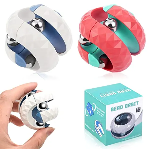 2 Pcs Orbit Ball Fidget Toys,Track Pinball Finger Spinner Rotating Cube Bead Orbit Ball Maze Ball, Fidget Toys Adults Pinball Gyro Cube Anxiety Relief Sensory Toys Educational Game for Kids and Adults