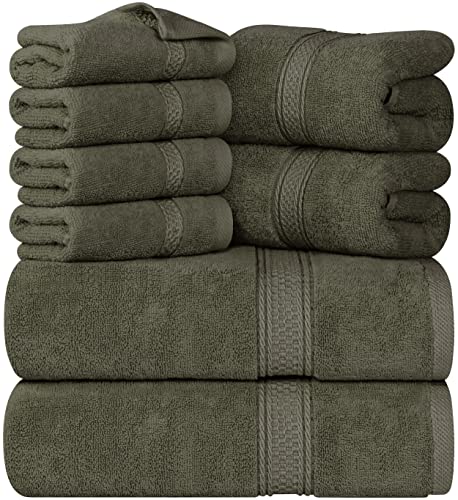 Utopia Towels 8-Piece Premium Towel Set, 2 Bath Towels, 2 Hand Towels, and 4 Wash Cloths, 600 GSM 100% Ring Spun Cotton Highly Absorbent Towels for Bathroom, Gym, Hotel, and Spa (Dusty Olive) - Dusty Olive