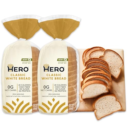Hero Classic White Bread — Delicious with 0g Net Carb, Sugar, 45 Calories, 11g Fiber per Slice | Tastes Like Regular Low Carb & Keto Friendly Loaf —15 Slices/Loaf, 2 Loaves - 15 Count (Pack of 2)