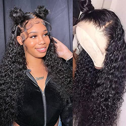 LANHEUNI Curly Lace Front Wigs Human Hair 180% Density Transparent 13x4 Lace Front Wigs Pre Plucked with Baby Hair Deep Curly Human Wigs for Black Women Kinky Curly Lace Frontal Wig Human Hair 18Inch - 18 Inch - curly lace front wig human hair