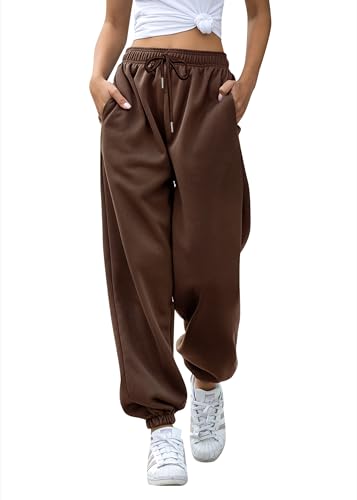 Gvraslvet Cinch Bottom Sweatpants for Women with Pockets - Dark Brown - Large