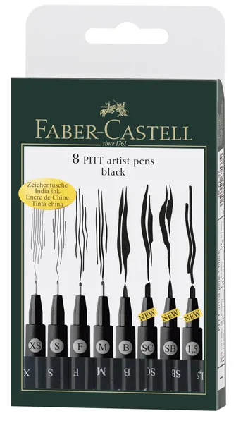 Faber-Castell 167137 - Tuschestift Pitt Artist Pen, 8er Kunststoffetui, schwarz - 1 8er Etui