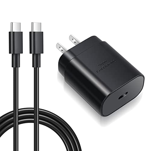 USB C Fast Charger, Excgood 25W Super Fast Charging Wall Charger with USB-C Type C Cable (6ft) Compatible with Galaxy S23 S24 Ultra S22 S21 FE S20, A15/A53/A23/A54/A35, Z Fold5 Flip6 5, Note, Pixel
