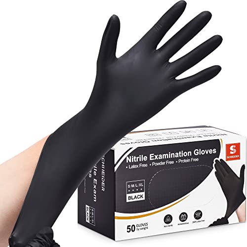 Schneider Nitrile Exam Gloves, Black, Medium, 50-ct Box, 4-mil, Latex-Free, Powder-Free, Food-Safe (NBFK7112) - Medium - 50 Count (Box of 50)