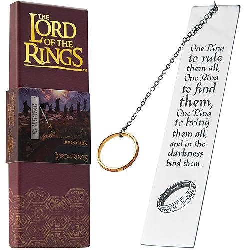 Lord of The Rings Metal Bookmarks Adults Teens Kids with Gift Box Book Marker with Quote and Charm - School University Graduation Reading Gift Box (Silver with Ring) - Silver with Ring