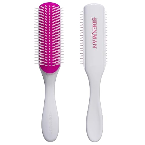 Denman Curly Hair Brush D3 (Cherry Blossom) 7 Row Styling Brush for Detangling, Separating, Shaping and Defining Curls - For Women and Men - White & Pink - 1 Count (Pack of 1)