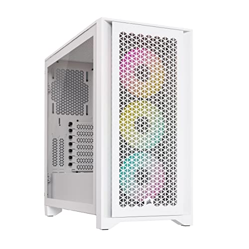 Corsair iCUE 4000D RGB Airflow Mid-Tower Case - 3X AF120 RGB Elite Fans - iCUE Lighting Node PRO Controller - High-Airflow Design - CORSAIR RapidRoute Cable Management System - True White - 4000D RGB AIRFLOW - White