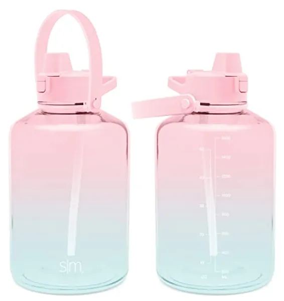 Simple Modern Half Gallon 64 oz Water Bottle with Push Button Silicone Straw Lid & Motivational Measurement Marker | Large Reusable Tritan Plastic Water Jug | Summit Collection | Sweet Taffy