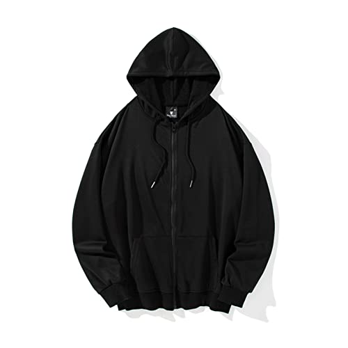 Bobeutou Womens Zip Up Y2K Hoodies Long Sleeve Fall Oversized Casual Drawstring Drop Shoulder Sweatshirts Jacket with Pocket - Large - Black
