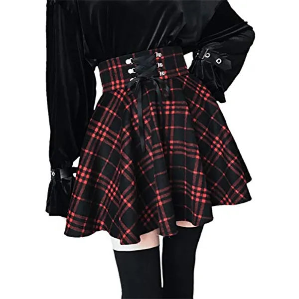 Women's Plaid A-line Skirt Goth High Waist Pleated Flare Short Mini Skater School Skirt