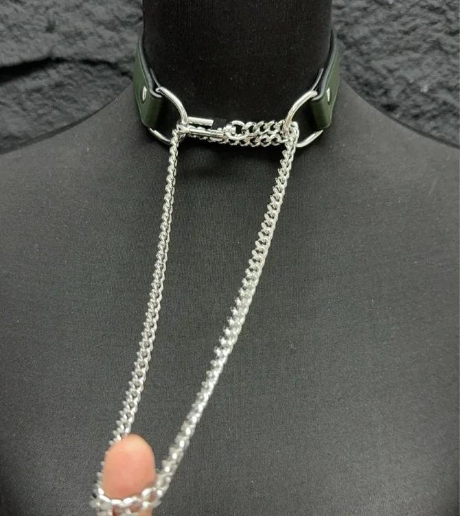 Luxe Chain (Fashion Layered Chain Leather Choker Necklace) (Christmas Green Color) | Green / M (11.8-14.9inches)