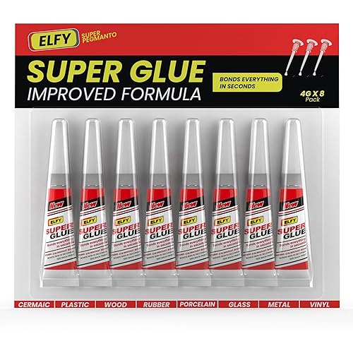 ELFY 4g x 8 PCs Super Glue All Purpose with Pin Point Nozzle - Super Fast Superglue General Strong Thick & Strong Adhesive Super Glue Gel for Hard Plastic, DIY Craft, Rubber, Metal, Leather and More - 4g x 8 PCs Super Glue