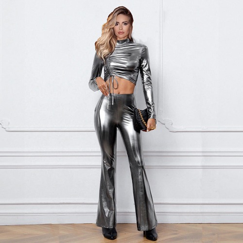 Sexy Rave Outfit Set - Silver Metallic - Silver / S