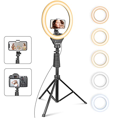 UBeesize 12'' Selfie Ring Light with 62’’ Tripod Stand for Video Recording＆Live Streaming(YouTube, Instagram, TIK Tok), Compatible with Phones, Cameras and Webcams - White, Warm, Daylight - Touch Control