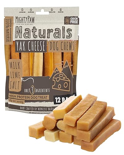 Mighty Paw Yak Cheese Chews for Dogs | All-Natural Long Lasting Treats. Odorless and Great for Oral Health. Limited-Ingredient Chews for Puppies & Power-Chewers (Large, 12 Pack)1 Count (Pack of 1) - Large - 12 Pack (Best Value)