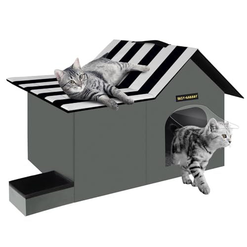 Rest-Eazzzy Outdoor Cat House, Feral Cat House Insulated with Mat and Clip, Weatherproof and Insulated