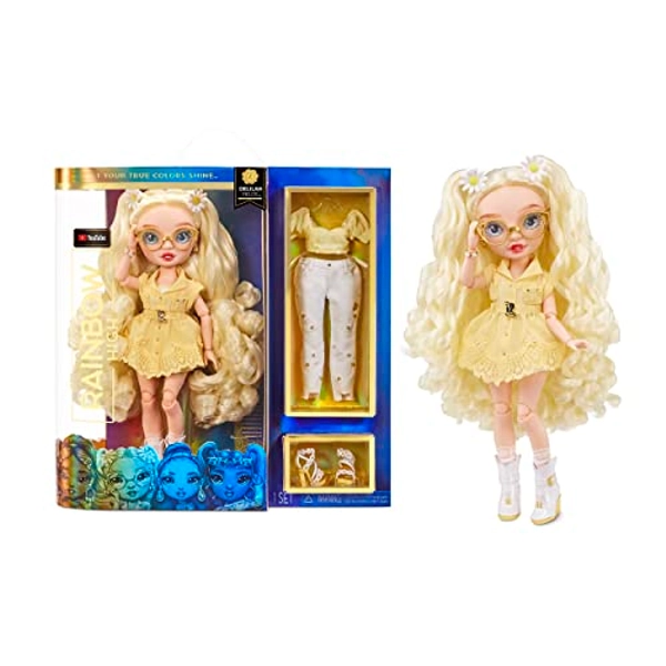 RAINBOW HIGH Modepuppe - Delilah Fields - Butterblumengelbe Puppe mit Brille & blonden Haaren - Inkl. 2 Mix & Match Designer-Outfits und Accessoires - Für Sammler und Kinder von 6-12 Jahren