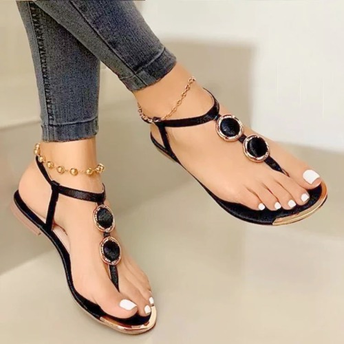 Womens Embellished Thong Sandals - Black / 6