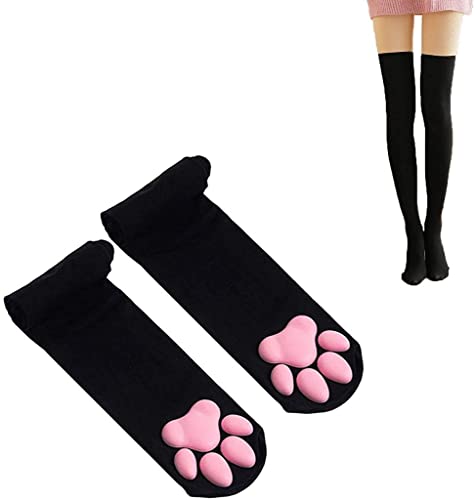 Pink Cat Paw Pad Socks Thigh High with Toe Beans