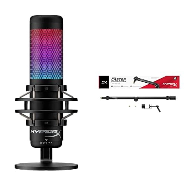 Bundle of HyperX QuadCast S RGB USB Condenser Microphone with Shock Mount for Gaming, Streaming, Podcasts + HyperX Caster Microphone and Camera Arm Tool-Less Adjustment, Cable Management, Black