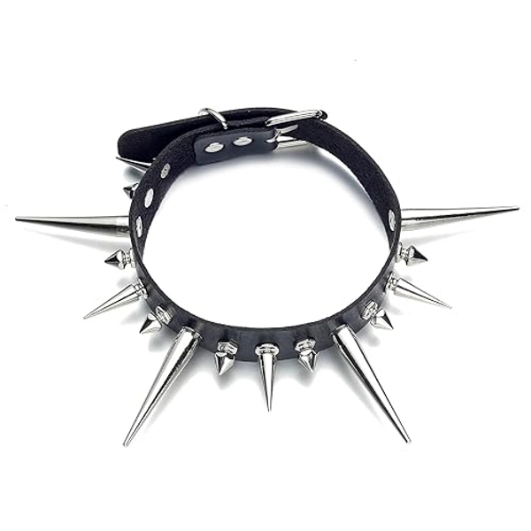 FNQUFUJ Goth Necklaces Long Spiked Choker Punk Rock Collar Halloween Costume Jewelry Gothic Accessories - black