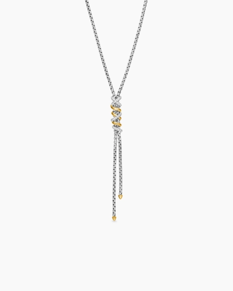 Helena Y Necklace in Sterling Silver with 18K Yellow Gold with Diamonds
