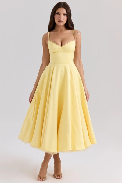 Mademoiselle Sunshine Yellow Satin Tulle Midi Dress