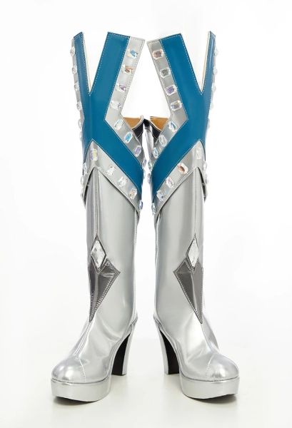Rival Girl Queen Cosplay Boots Silver High Heel with Acrylic Diamonds