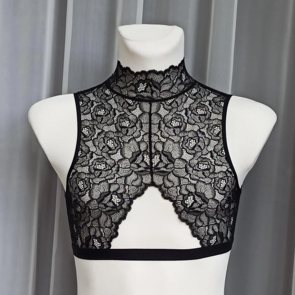 Black Roses Lace Collar Bustier for Men, Crossdresser, Sissy Lingerie for Men, Matching Lingerie