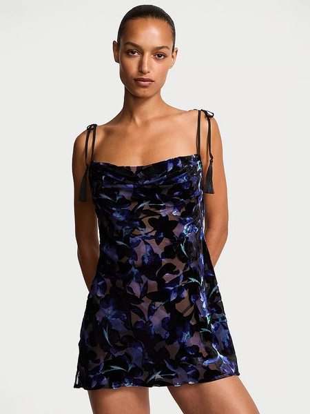 Electric Orchid Burnout Velvet Mini Slip Dress